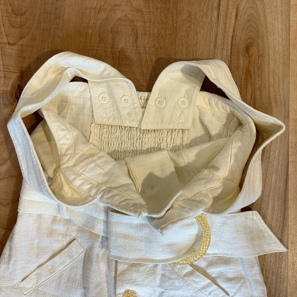 Anthropologie Button Front Belted Wide Leg Crop Jumpsuit Cream Size 00 Linen - Picture 13 of 16
